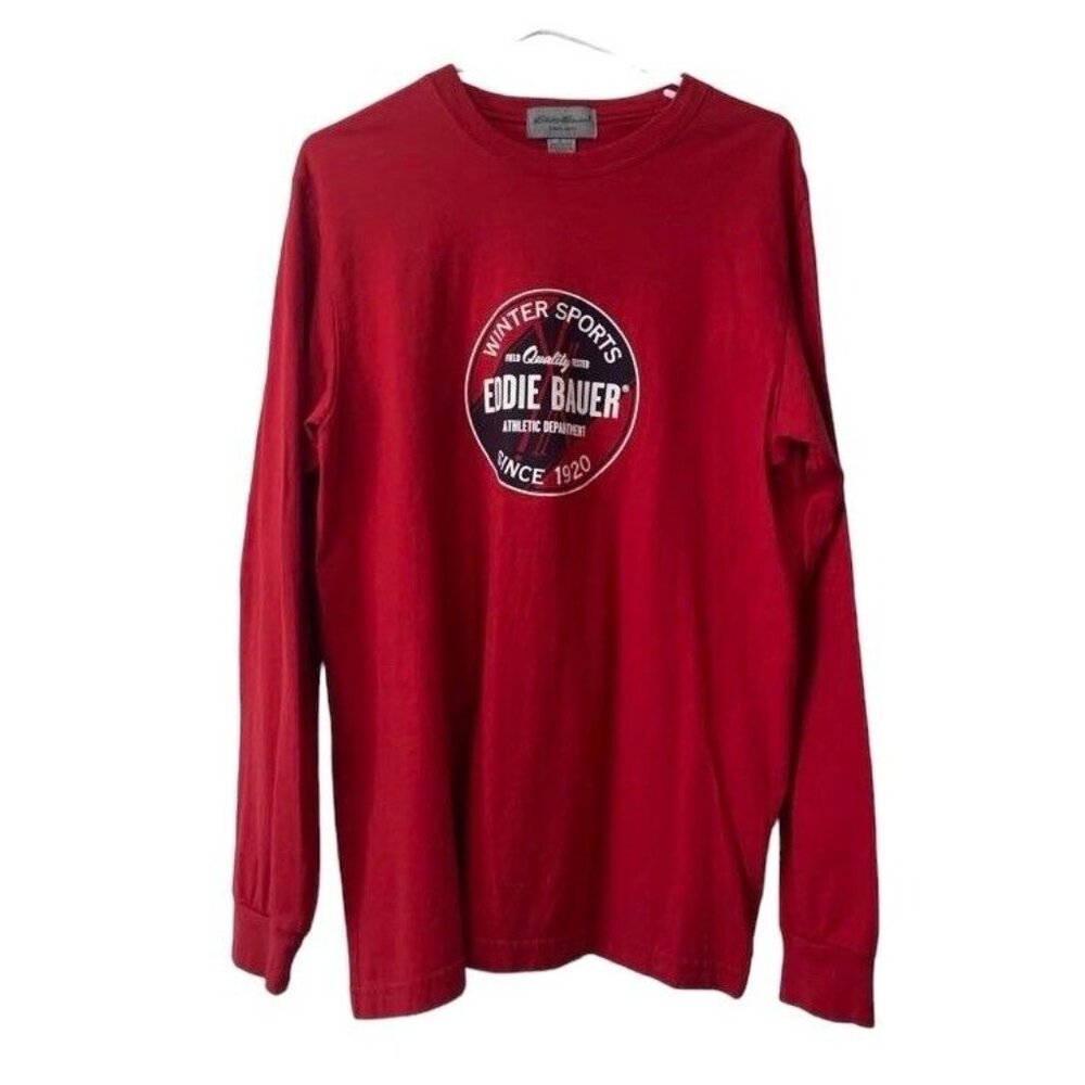 Eddie Bauer Long Sleeve Graphic T-Shirt Mens Red Size Medium Preppy Casual